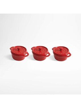 Red Staub Ceramic Mini Cocotte Dutch Oven Ramekin 3-Piece Set 10cm NWT